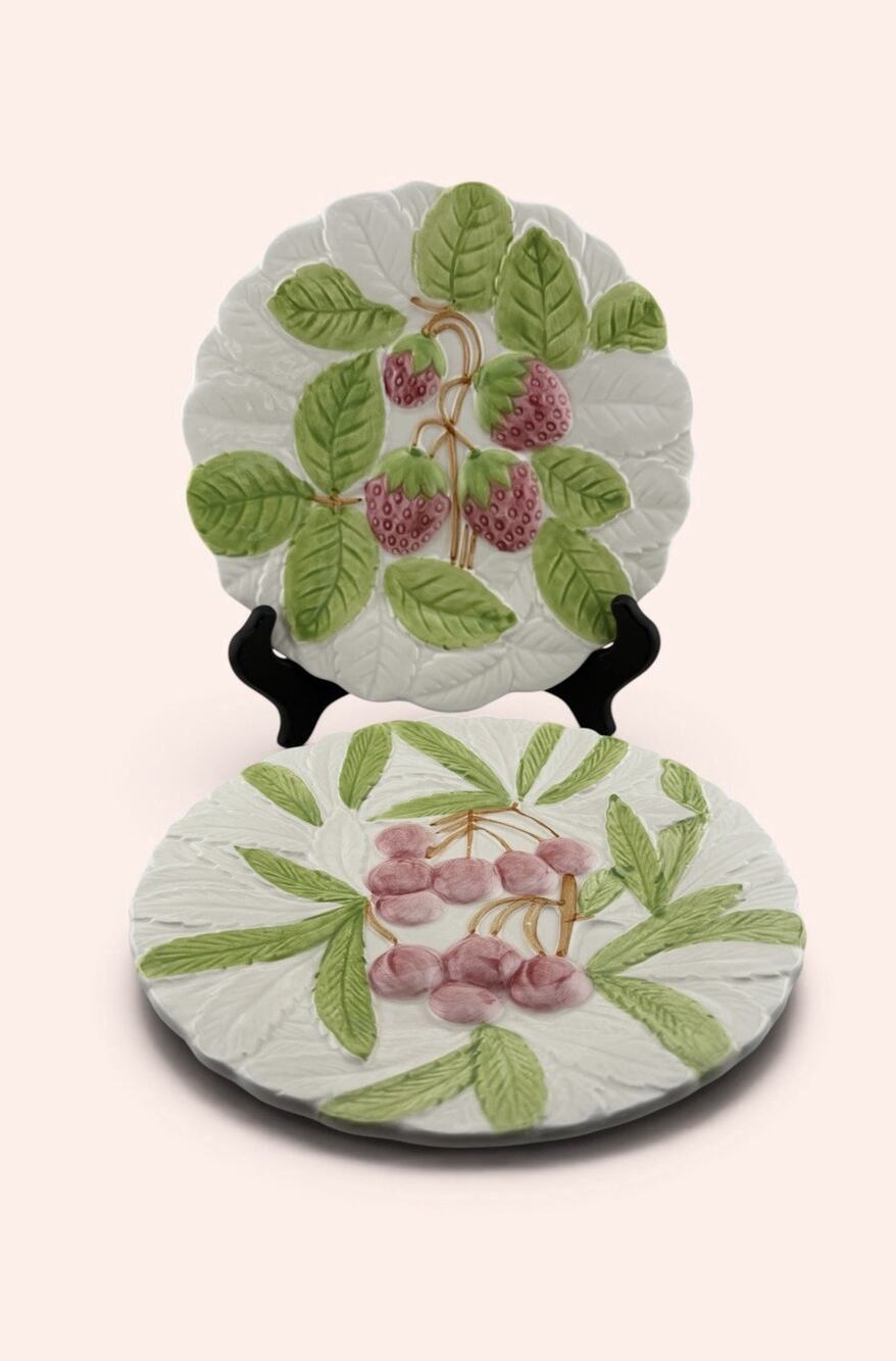 Shafford "Fruit Du Jour" 8" Ceramic Plates Cherry and Raspberry Set of Two 1987